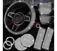 NBTEPEM Set di 8 accessori per auto da donna, con coprivolante, luccicanti, copertura per cinture di sicurezza, copertura per cambio universale, adatti alla maggior parte delle auto (diamante argento)