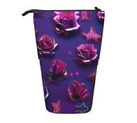 Nbtghga Astuccio telescopico con paillettes e rose glitterate, per matite e matite classiche, organizer per matite e trucchi, idea regalo, Nero , Taglia unica