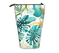 Nbtghga Astuccio telescopico con stampa a tema tropicale, motivo: spiaggia e piante, per arti classiche, organizer per matite e trucchi, idea regalo, Nero , Taglia unica