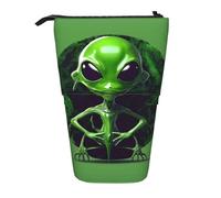 Nbtghga Astuccio telescopico con stampa di alieni verdi, stile classico, con supporto per matite e trucchi, idea regalo, Nero , Taglia unica
