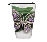 Nbtghga Astuccio telescopico con stampa di farfalle e strass, stile classico, astuccio per matite e trucchi, idea regalo, Nero , Taglia unica