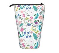 Nbtghga Astuccio telescopico con stampa di fiori colorati e disegni di scarabocchio, per arti classiche, organizer per matite e trucchi, idea regalo, Nero , Taglia unica