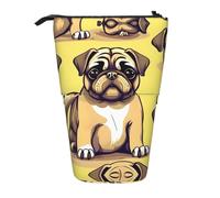 Nbtghga Astuccio telescopico con stampa di un cucciolo di carlino e cartoni animati, con stampa di un simpatico carlino, astuccio per matite o trucchi, Nero , Taglia unica