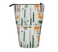 Nbtghga Carino Fox Bear Bird Tree Print Pencil Telescopico Arti Classiche Stand Up Pencil Case Organizer Portapenne Trucco Borsa Regalo, Nero , Taglia unica
