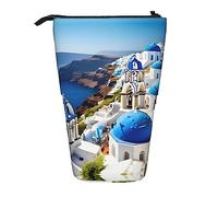 Nbtghga Portamatite telescopico con stampa di isola greca e vista sul mare, per arti classiche, organizer per matite e trucchi, idea regalo, Nero , Taglia unica
