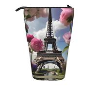 Nbtghga Portamatite telescopico con stampa di Parigi e Torri Eiffel con motivo floreale e arte classica, organizer per matite e trucchi, idea regalo, Nero , Taglia unica