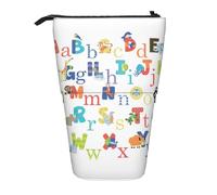 Nbtghga Portapenne telescopico con stampa di animali colorati con lettere dell'alfabeto, per arti classiche, organizer per matite e trucchi, idea, Nero , Taglia unica