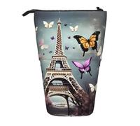 Nbtghga Romantico Parigi farfalla Eiffel stampa matita telescopica arte classica stand up matita organizzatore matita titolare trucco borsa regalo, Nero , Taglia unica