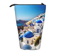 Nbtghga Santorini - Astuccio telescopico con stampa di isola greca e vista sul mare, astuccio per matite e trucchi, idea regalo, Nero , Taglia unica
