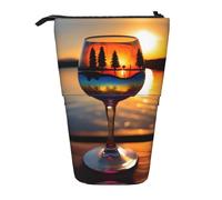 Nbtghga Sunset Bicchiere di vino stampa matita telescopica arte classica stand up matita organizzatore matita titolare trucco borsa regalo, Nero , Taglia unica