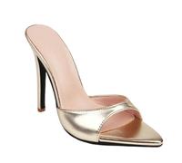 NBTOICDAS Sandali con tacco a spillo a punta e slip on muli per sandali da donna con tacco abito da sposa(Gold,39 EU)