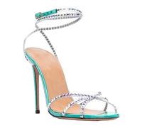 NBTOICDAS Sandali con tacco alto sexy con strass trasparenti da donna, punta aperta, cinturino alla caviglia, tacchi a spillo, scarpe da abito da sposa(Green,38 EU)