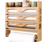 NBUABX Porta Pellicola e Alluminio con Porta Rotolo da Cucina e Porta Spezie, Porta Rotoli Alluminio e Pellicola con Taglierina, Dispenser Pellicola e Alluminio a Parete, Taglia Pellicola da Cucina