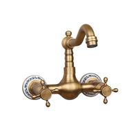 NBYGSC Bagno da Bagno a Parete per Tutta Il Rame, a Doppia Maniglia, Rubinetto dell'Acqua Calda e Fredda, Zucca Ceramica Antica, Modello Basso