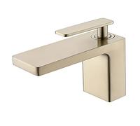 NBYGSC Buco Cascata lavandino da Bagno Manico Singolo Miscelatore Bacino in Ottone Ponte Portatore di gabinetto Montato con Acqua Fredda e Calda, Grigio (Oro Spazzolato)