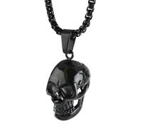 NBYGSC Collana con teschio per uomo, Ciondolo con testa di teschio di capra in argento sterling 925, Collana con ciondolo scheletro di teschio di morte Hip Hop, Collana Memento Mori, Medaglione pirata