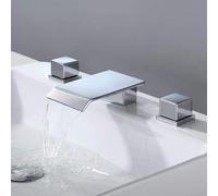 NBYGSC Lavello del Bagno Cascata cromata Quadrata Rubinetto Maniglia Doppia Bocca Piatta a 3 Fori rubinetti per Lo Stile Moderno e Una Vita Migliore