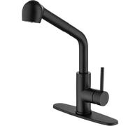 NBYGSC Pull-out Brass Hot And Cold Faucet, 360°Rotatable One-Key Water Stop Kitchen Sink Tap in Black