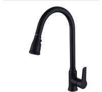 NBYGSC Pull-out Brass Hot And Cold Faucet - ESBANTfaucet, 360°Rotation, One-Button Water Stop, Black Kitchen Sink