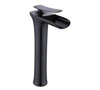 NBYGSC Tocchi Cascata Tocco di Mixer Nero, Ottone, Caldo e Freddo, Manico del lavandino per Bagno a Foro Singolo (Alto)