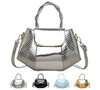 Nbzsmlkn Borsa a spalla patchwork di lusso da donna, borse a mano in similpelle, borse a cartella con patta, tracolla regolabile, elegante borsa a tracolla (Argento)