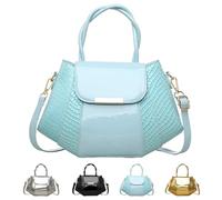 Nbzsmlkn Borsa a spalla patchwork di lusso da donna, borse a mano in similpelle, borse a cartella con patta, tracolla regolabile, elegante borsa a tracolla (Blu)