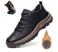 Nbzsmlkn Scarpe in Pelle Cucite A Mano,Scarpe da Trekking da Uomo con Supporto Plantare Anti-Fatica Antiscivolo E Antiurto,comode Scarpe da Ginnastica Ortopediche in Pelle da Uomo (41,Nero Peluche)