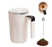 Nbzsmlkn Tazza Spinbrew - Tazza Da Caffè Magnetica Automescolante Con Indicatore Di Temperatura, Tazza Spinbrew, Tazza Ricaricabile Con Agitatore, Per Caffè E Latte (Bianco sporco)