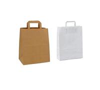 NC 25 Shopper Buste Carta a Fondo Quadro e Manico Piatto 80gr/90gr mq Avana o Bianche, Piccole Medie e Grandi (26x13x41 14lt, Bianco)
