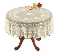NC AMIPOS Tovagliette in pizzo beige all'uncinetto - Tovaglia lavabile, in poliestere jacquard per feste di nozze, ristorante, banchetti, picnic (beige, rotondo, 180 cm)