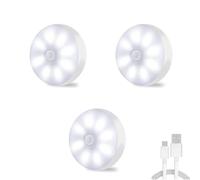 NC Confezione da 3 lampade a LED con sensore di movimento, luce notturna per armadio, ricarica USB, illuminazione sotto armadio, per bagno, scale, corridoio, camera da letto, cameretta dei bambini,
