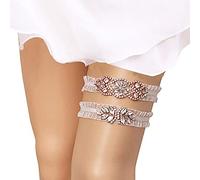 NC - Set di giarrettiera da sposa vintage con strass, giarrettiere da sposa, giarrettiera da sposa in pizzo elasticizzato con strass