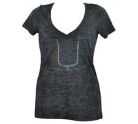 NCAA Miami Hurricanes Manica Corta Scollo A V Carbone Donna T-Shirt Tee