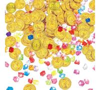 NCCHDZSW Set di 200 monete d'oro da pirata con 50 monete d'oro, gemme pirata per pirati, decorazione Treasure Hunt, compleanno per bambini, scrigno del tesoro