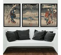 NCHEOI Trittico al chiaro di luna Arte giapponese Vintage Giapponese Inverno Poster da parete Notte Giapponese Ukiyo-e Stampe Antichi paesaggi innevati Dipinti 50x70cmx3pcs Senza cornice