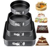 NCKIHRKK 4 Pezzi Tortiera 16/20cm Rotonda e 22/26cm Quadrata, Rivestimento Antiaderente Teglie da Forno, Acciaio al Carbonio Teglia Torta con Fondo Rimovibile, Grigio