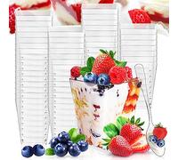 NCKIHRKK 60 Pezzi Bicchieri da Dessert, 5OZ/160ML Coppette Gelato Plastica con Cucchiai Plastica, Finger Food Contenitori Riutilizzabili, Quadrati Tazze da essert Tramisu per Dessert Picnic Feste