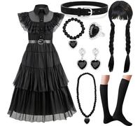 NCKIHRKK 8pz. Set Costume Halloween per Bambina, Vestito Halloween Ragazza Costume con Parrucca e Accessori di Gioielleria, Costumi Vestiti Bambina 5-6 Anni per Halloween Carnevale Party Cosplay, 120