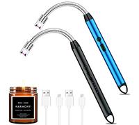 NCKIHRKK Accendino Elettrico USB, 2 Pezzi per Candele, Stufe, Barbecue - Collo Lungo Girevole a 360° Con Indicatore Della Batteria
