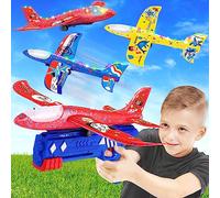 NCKIHRKK Aereo Polistirolo per Bambini, 3 Pezzi Aereo Giocattolo con Pistola Catapulta, Sport all'Aperto Giardino Giochi per Bambini 3 4 5 6 7 8 Anni, Regalo Bambino 3 4 5 6 7 8 Anni