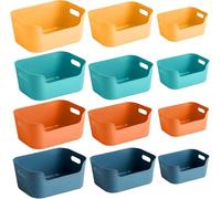NCKIHRKK Cestini Portaoggetti Plastica, 12 Pezzi Contenitore Portaoggetti Contenitori Organizzatore con Manici, Contenitori Plastica Impilabili per Cucina, Bagno, Armadio - 3 Pezzi Grande/Medi/Piccoli