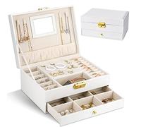 NCKIHRKK Porta Gioielli Donna, Portagioie Donna da Camera con Specchio, Porta Gioielli da Comodino, Portagioielli Grande Scatola Porta Gioie Organizer per Anelli, Collane, Orologi, Bracciali, Bianco