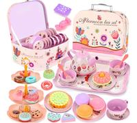 NCKIHRKK Set da tè Giocattolo per Bambini, 46 Pezzi Cibo Accessori Cucina, Dessert Giocattoli con Gelato Servizio, Giocattoli Bambina Cucina in Latta Regalo per Bambina Bambini 3 4 5 6 7 8 Anni