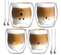 NCKIHRKK Set Tazzine Caffe Vetro, 4 x 250 ml Tazza Doppia Parete, Tazza Gatto Cappuccino The, Idee Regalo Donna Moglie Amica, Bicchieri Vetro per Ragazza Compleanno Pasqua Natale Festa della Mamma