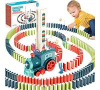NCKIHRKK Set Treno Domino Automatico con 160 Blocchi. Trenino Elettrico con Luci e Suoni, Divertente e Colorato per Giocattoli di 3 4 5 Anni (blu)