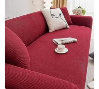 NCLOYN Copridivano Universale per Divano a 3 Cuscini, Protezione per Mobili AntiGraffio per Soggiorno, Copridivano Elasticizzato con Schiuma Antiscivolo e Fondo Elastico(L(3 Seater 190-230cm), Red)