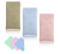 NCOALE 3 Pezzi Custodia Occhiali, Custodia Occhiali Morbida in Pelle PU con 3 pezzi Panno per la Pulizia Degli Occhiali, Porta Occhiali, Portaocchiali Porta Occhiali da Sole (Blu, Verde, Rosa)