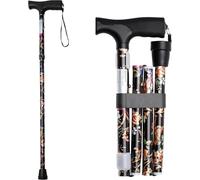 NCS35® Bastone da passeggio pieghevole e regolabile con motivo floreale marrone, per donne e uomini, leggero, pieghevole, con punta girevole, impugnatura comoda e design antiscivolo, ideale per i