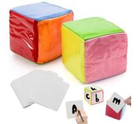 NCTNCX Cubo in schiuma 2 pezzi cubi con tasche da taschino da 10 cm con 20 carte fai da te educazione giochi dadi da gioco con tasche per asilo, scuola materna, scuola, cubo di stoffa