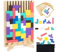 NCTNCX Tetris - Gioco in legno Tetris Montessori, giocattolo a partire dai 4 anni in su, con custodia e 10 carte sfida, motivo: Tetris 3D